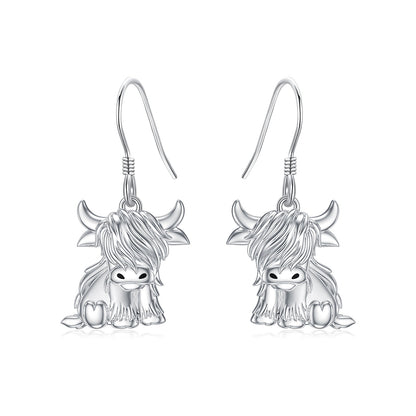 Highland Cow Earrings for Women 925 Sterling Silver Cow Dangle Drop Earrings