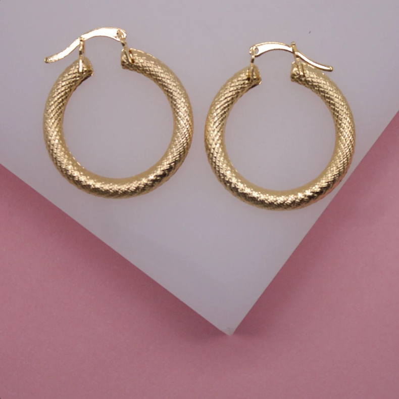 18K Gold Filled Textured Hoop Earrings | Gold Filled Hoop Earrings