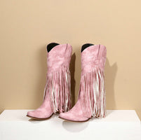 Womens Retro Mid-Calf Chunky Heel Round-Toe Boots