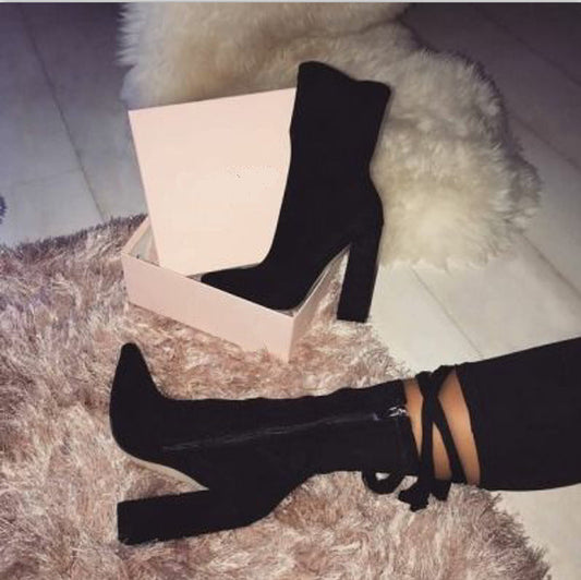 Nightclub Thick-heeled High-heeled Women's Boots Pointed Toe