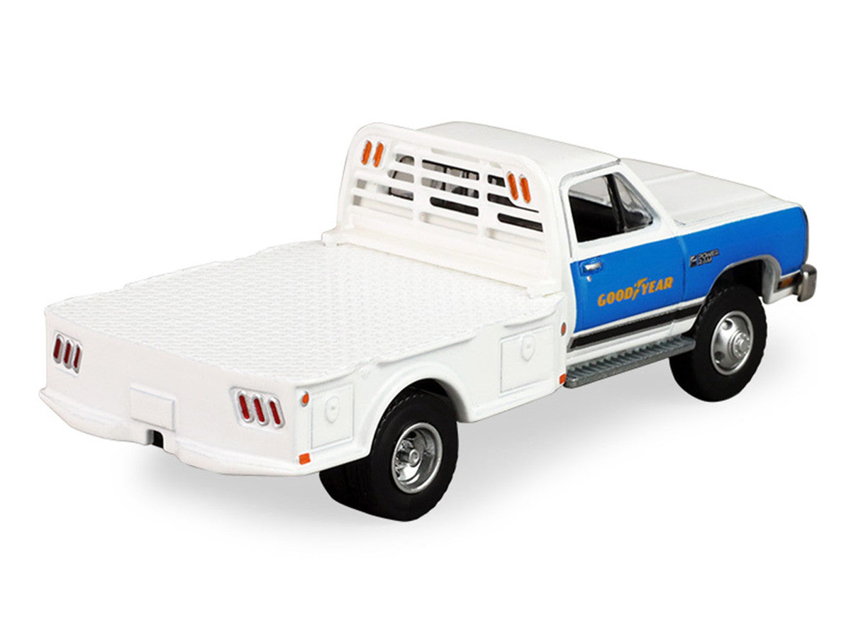 1981 Dodge Ram W350 Power Ram Dually Flatbed Truck "Goodyear" White with Blue Sides "Dually Drivers" Series 17 1/64 Diecast Model Car by Greenlight