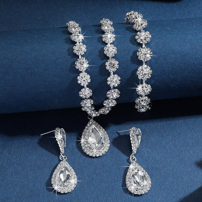 Diamond Necklace Earrings And Bracelet Three Piece Jewelry Set