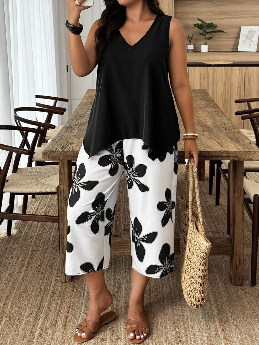 Women's Casual Elegant Printed Cropped Pants Set