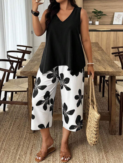 Women's Casual Elegant Printed Cropped Pants Set