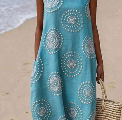 Printed Ladies Long-sleeved Round Neck Dress