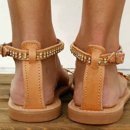 New Women's Word Buckle Strap Fashion Rhinestone Flat Large Size Sandals