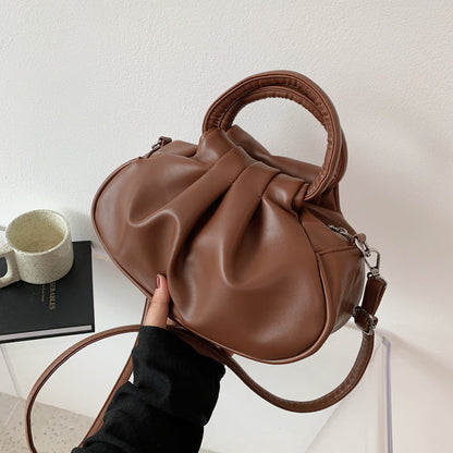 Versatile Womens Retro Cloud-Print Pleated Shoulder Crossbody Bag