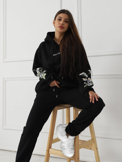 Women's Solid Color Floral Long Sleeved Sweatshirt
