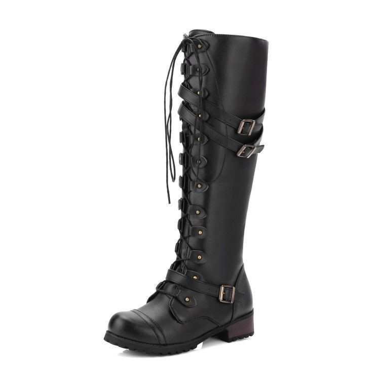 Round Toe Mid-heel Lace-up Over-the-knee Boots