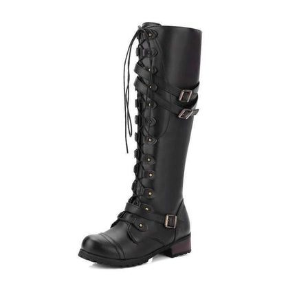 Round Toe Mid-heel Lace-up Over-the-knee Boots