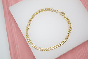 18K Gold Filled Cuban Link 4mm Chain Bracelet (I281)