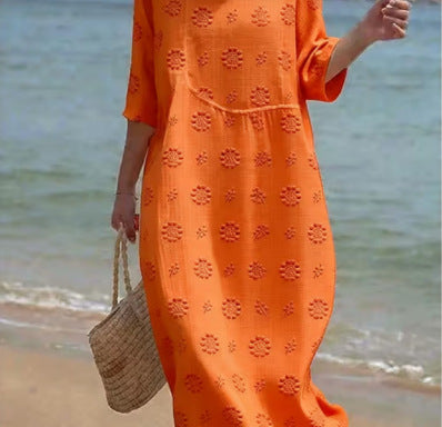 Printed Ladies Long-sleeved Round Neck Dress