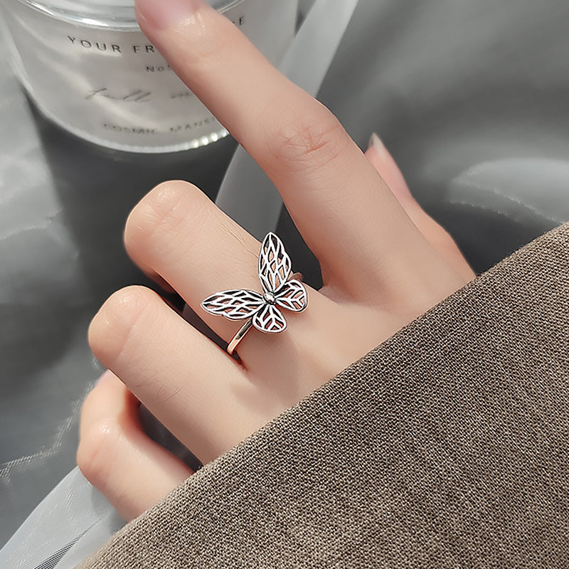 s925 silver vintage butterfly ring