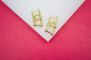18K Gold Filled Designed Dangle Link Earring Huggies (K227)