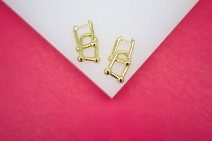 18K Gold Filled Designed Dangle Link Earring Huggies (K227)