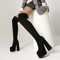 High-heeled Pointed-toe Waterproof Platform Boots With Chunky Heels