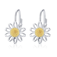 Daisy Leverback Hoop Earrings in White Gold Plated Sterling Silver