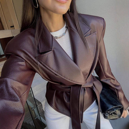 Women's Motorcycle Cool Strapped Temperament Leather Jacket