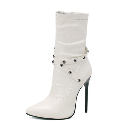 Womens European-style Mid-calf Boots With Slender High Heels