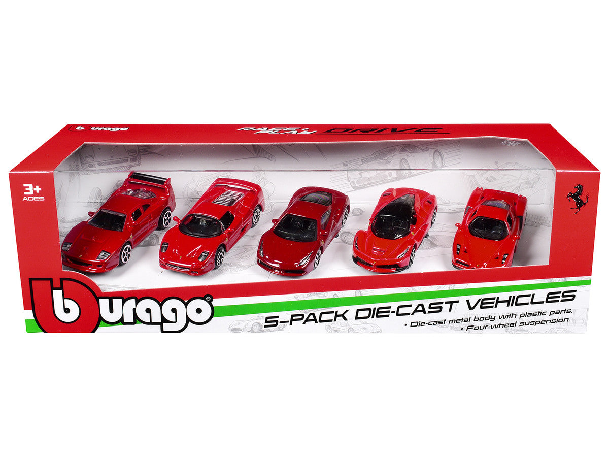 Ferrari Set of 5 Pieces "Race + Play" Series 1/64 Diecast Model Cars by Bburago