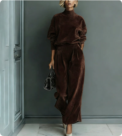 Casual Warm Velour Long-sleeved Solid Color High-neck Zipper Wide-leg Sportswear