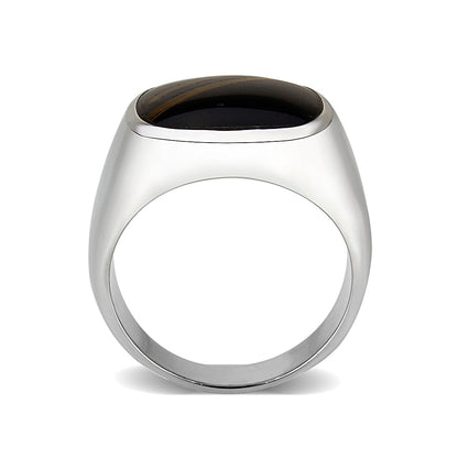 LO5M019- Brass Ring with Epoxy  in Jet Rhodium Plated