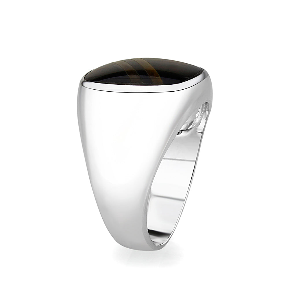 LO5M019- Brass Ring with Epoxy  in Jet Rhodium Plated