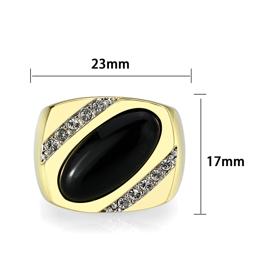 LO5M183-Ion Gold  Plated  Brass Ring with Black Onyx