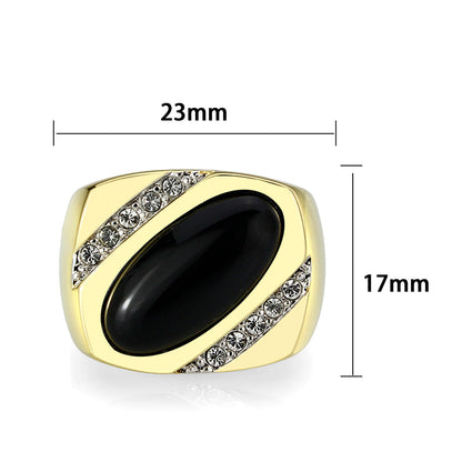 LO5M183-Ion Gold  Plated  Brass Ring with Black Onyx