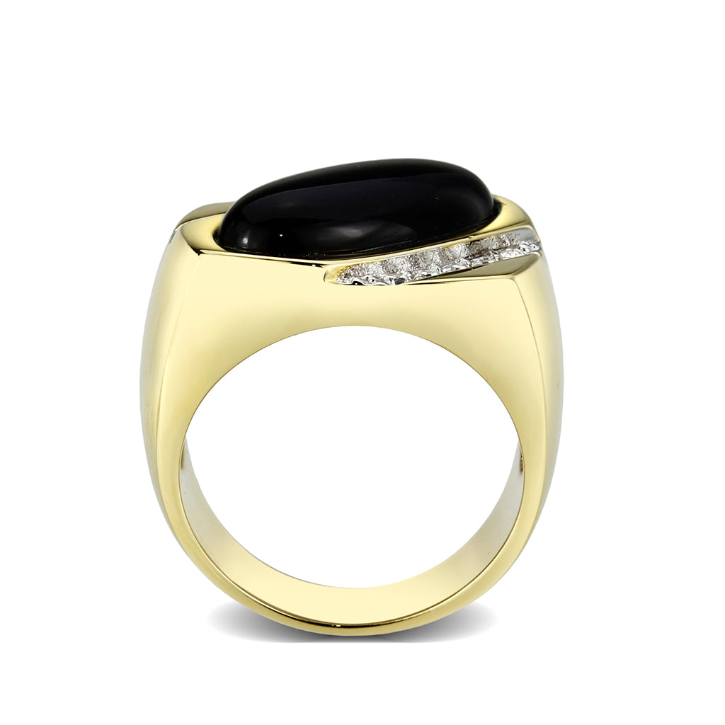 LO5M183-Ion Gold  Plated  Brass Ring with Black Onyx