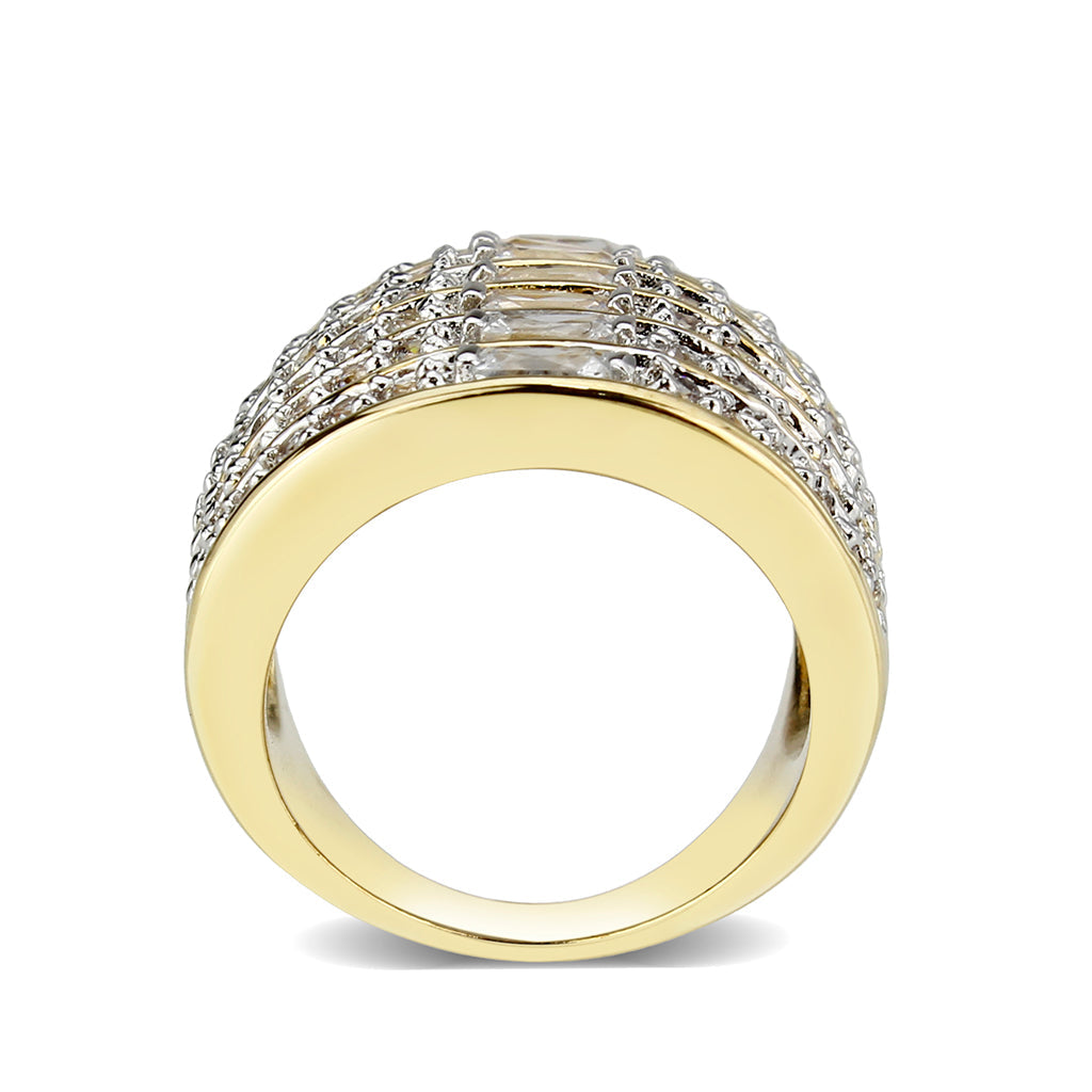 LO5W094- Gold Plated Brass Ring with CZ In Clear