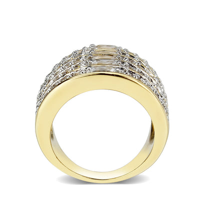LO5W094- Gold Plated Brass Ring with CZ In Clear