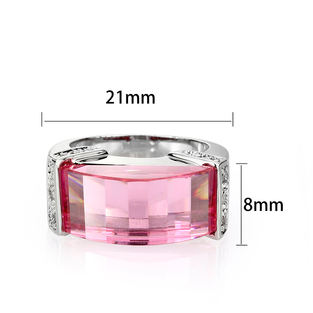 LO5W235- Brass Ring with CZ In Pink Rhodium Plated