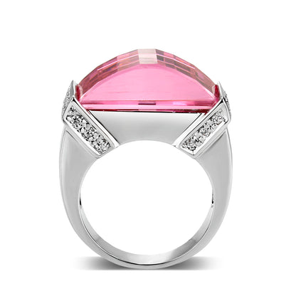 LO5W235- Brass Ring with CZ In Pink Rhodium Plated