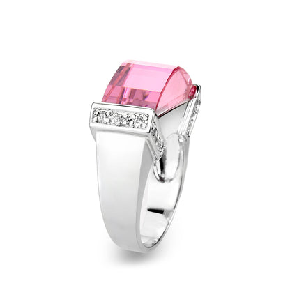 LO5W235- Brass Ring with CZ In Pink Rhodium Plated