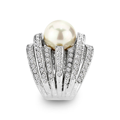 LO5W242-  Brass Ring With Pearl  in White  Rhodium Plated