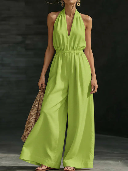 V-neck Halter Neck Jumpsuit For Women