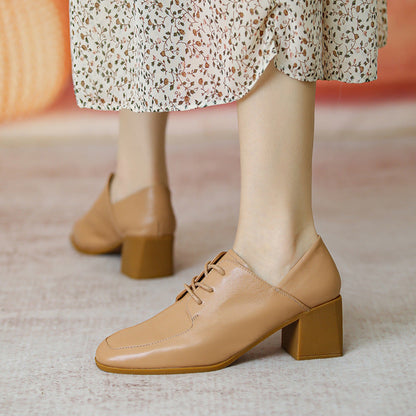 New Deep Mouth Women''s Shoes Lace Up Leather Single Shoes