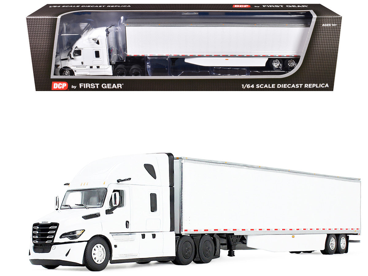 Freightliner Fifth Generation Cascadia Raised Roof Sleeper & 53' Utility Trailer with Skirts White 1/64 Diecast Model by DCP/First Gear
