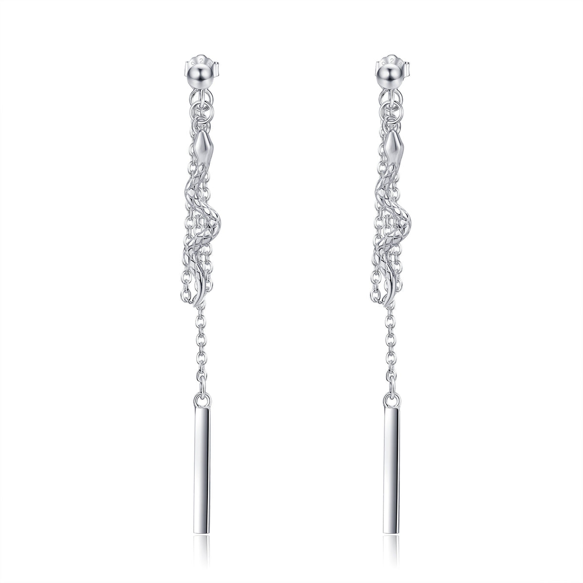 Sterling Silver Chain Earrings with Snake Dangle As Birthday Gifts For Women and Girls
