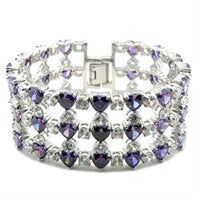 62204 - Rhodium Brass Bracelet with AAA Grade CZ  in Amethyst