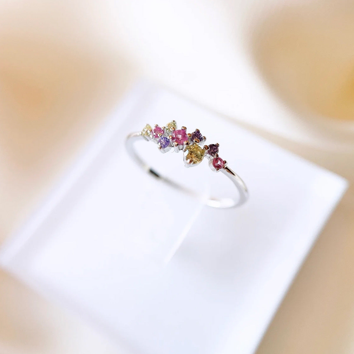 S925 Sterling Silver Colorful Crystals Ring