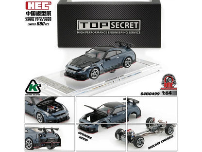 Nissan "Top Secret" GT-R (R35) RHD (Right Hand Drive) Stealth Gray with Carbon Hood and Top "Hobby Expo China 2026" 1/64 Diecast Model Car by BM Creations