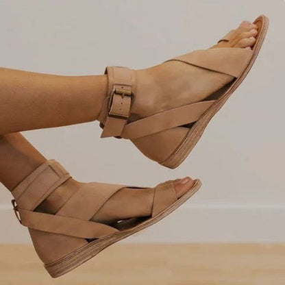 Plus Size Roman Style Women's Buckle Toe Slippers Flat Sandals