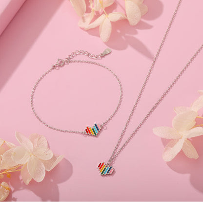 S925 Silver Epoxy Rainbow Love Necklace