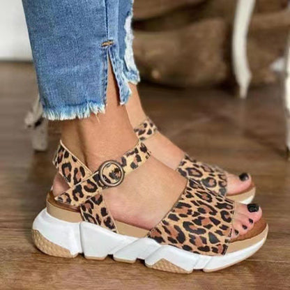 Casual Fashion Leopard Print Platform Roman Sandals