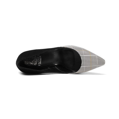 All-match Thick Heel Shoes Women Plaid Shallow Mouth Single