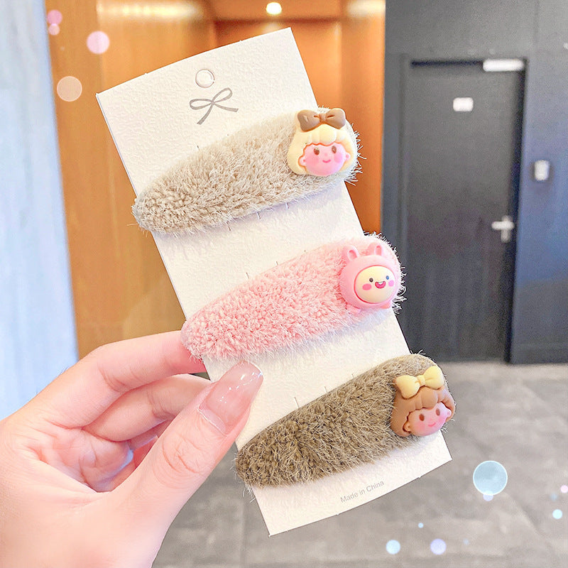Children Cartoon Plush Bear Hairpin 3 Sets