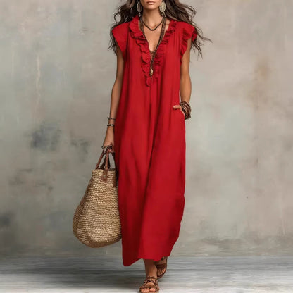 Women's Spring Summer Pocket Ruffle Elegant Dress