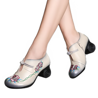 GKTINOO Women Embroidery Pumps Grey Lady 6CM High Heels Shoes Handmade Women Genuine Leather Pumps Autumn Shoes